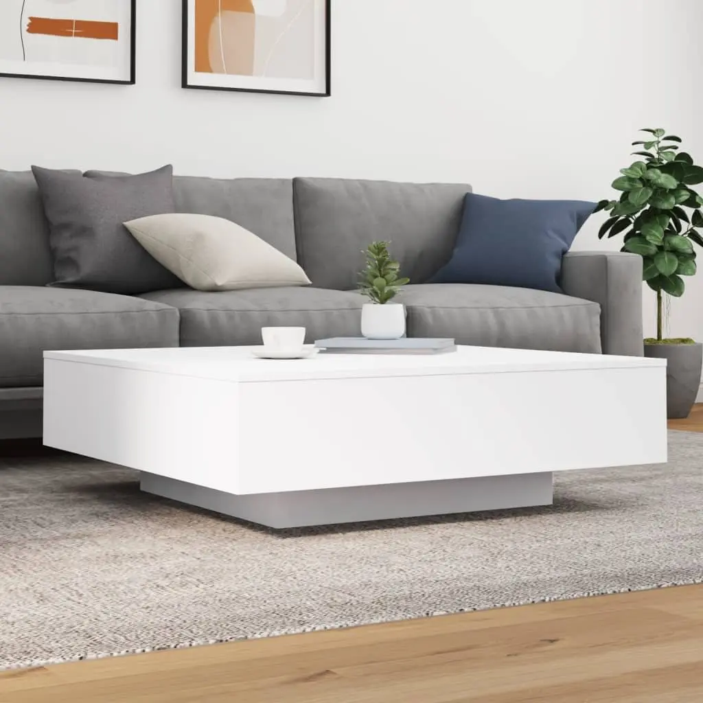 Modern Coffee Table with RGB LED Lights White Living Room Accent Furniture