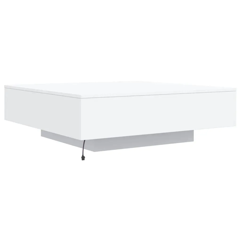 Modern Coffee Table with RGB LED Lights White Living Room Accent Furniture