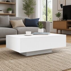 White Coffee Table with RGB LED Lights for Living Room