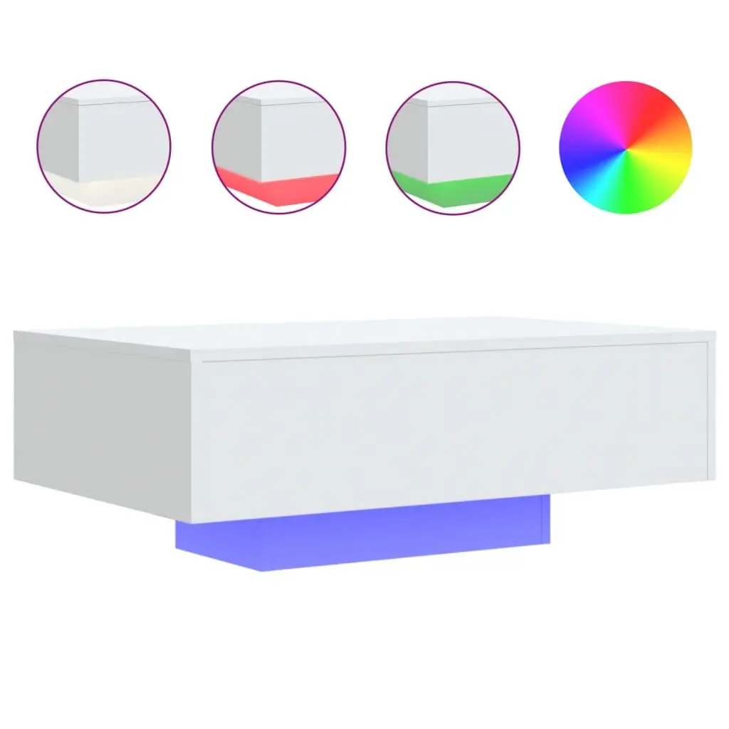 Coffee Table Modern White 85x55x31cm Engineered Wood with RGB LED Lights