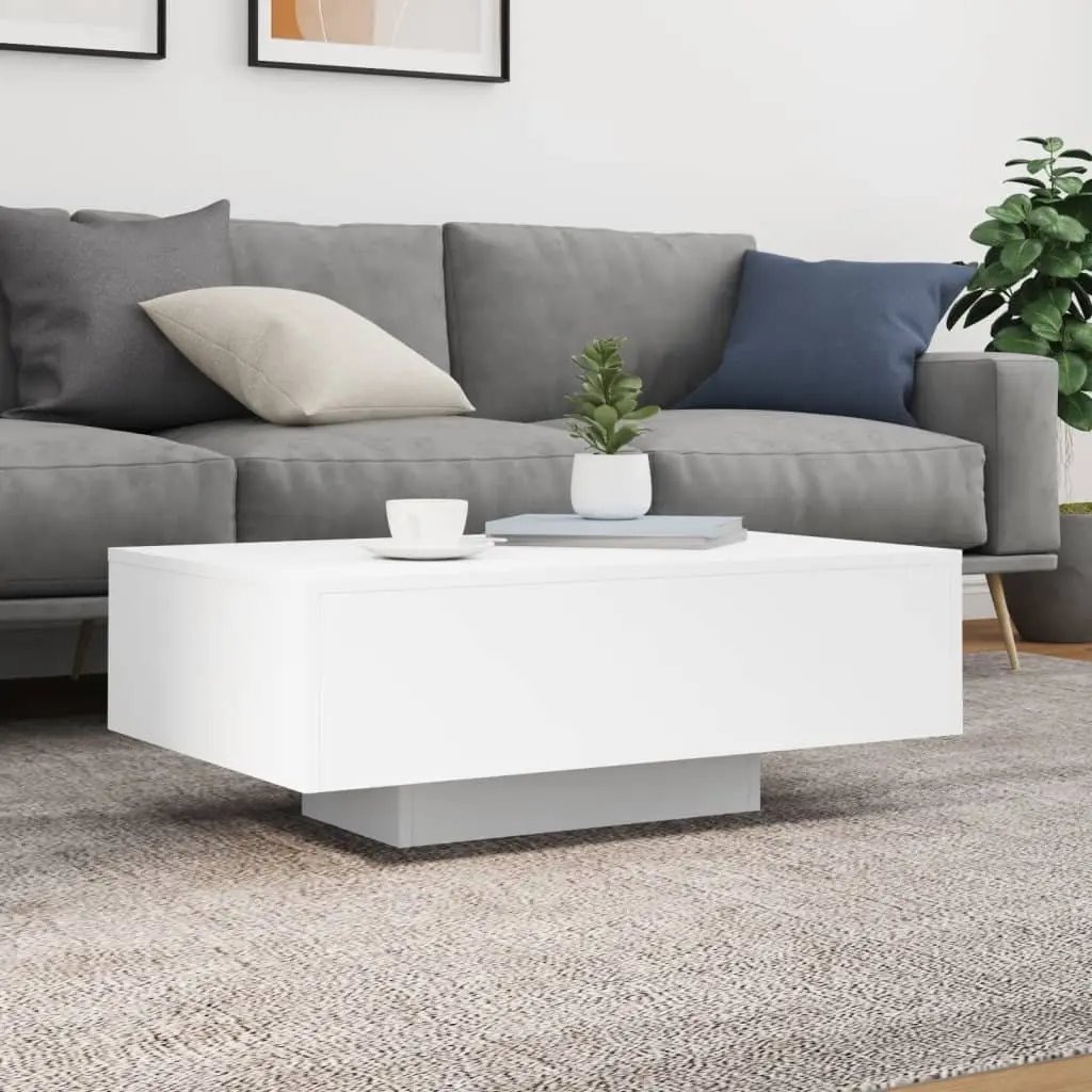 Coffee Table Modern White 85x55x31cm Engineered Wood with RGB LED Lights