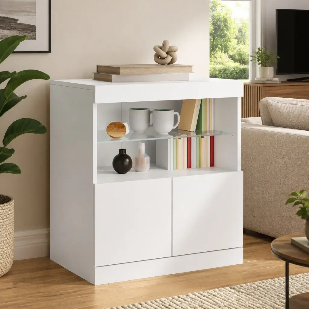 White Sideboard Cabinet with LED Lighting