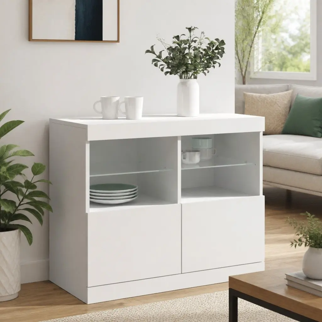 White Sideboard Cabinet with RGB LED Lights