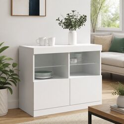 Cozy White Sideboard Cabinet with RGB LED Lights