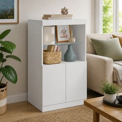 White Sideboard with RGB LED Lights and Storage