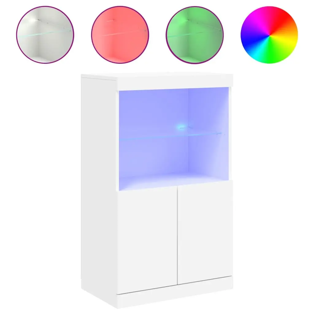 Sideboard RGB LED Lights White Storage Cabinet Buffet Engineered Wood 60.5W x 37D x 100H cm
