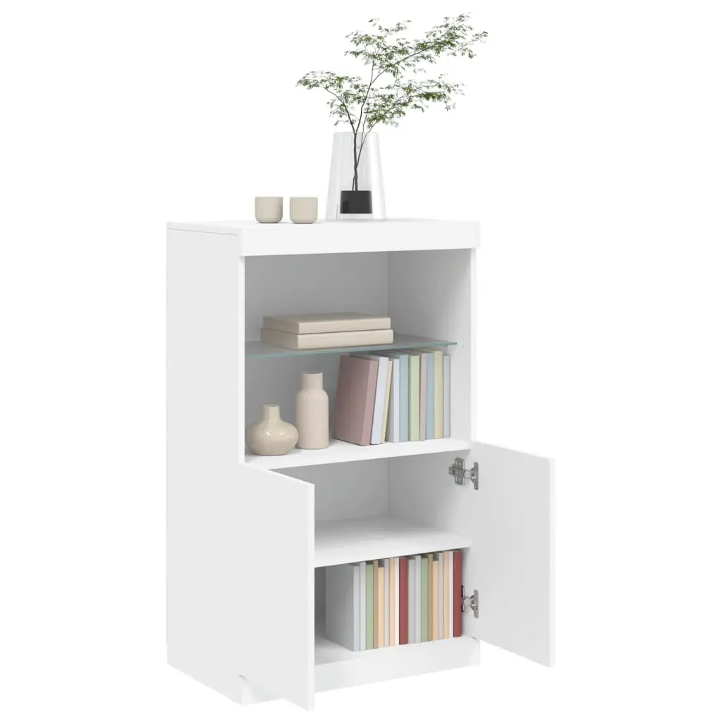 Sideboard RGB LED Lights White Storage Cabinet Buffet Engineered Wood 60.5W x 37D x 100H cm