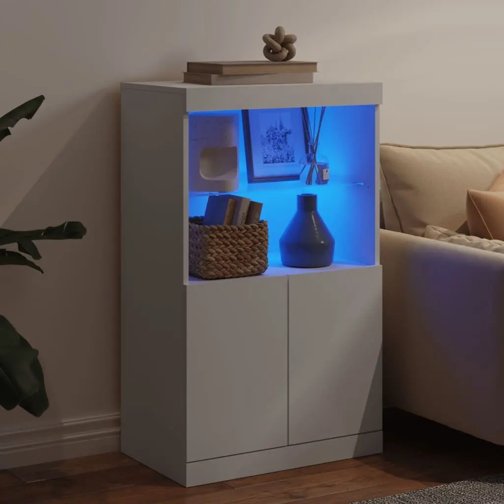 Sideboard RGB LED Lights White Storage Cabinet Buffet Engineered Wood 60.5W x 37D x 100H cm