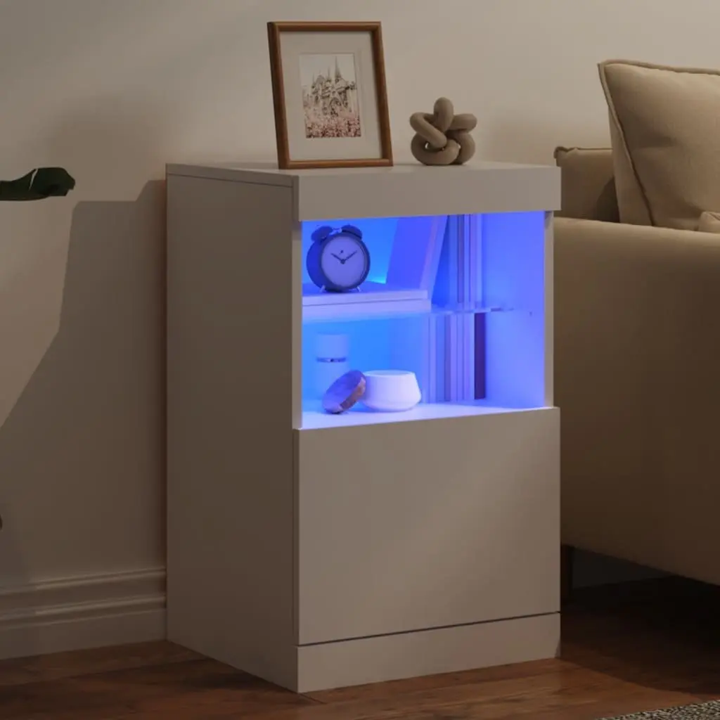 White Sideboard Storage Cabinet with RGB LED Lights Modern Buffet Display