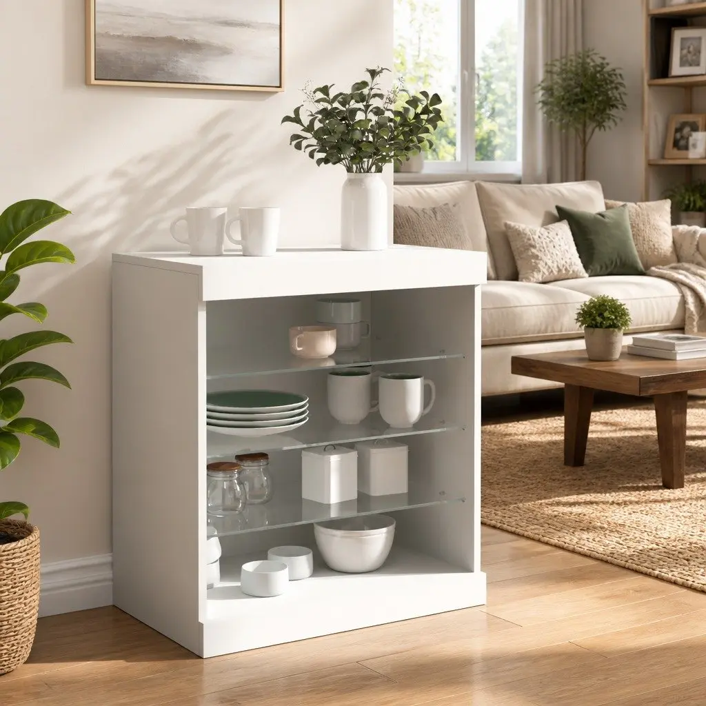 White Sideboard Cabinet with RGB LED Lights Storage Buffet 60.5x37x67cm