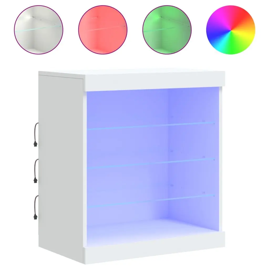 White Sideboard Cabinet with RGB LED Lights Storage Buffet 60.5x37x67cm