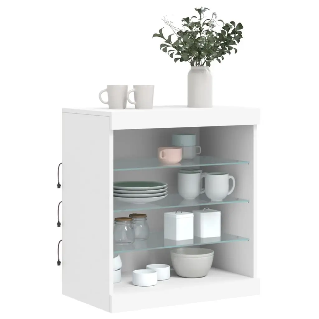 White Sideboard Cabinet with RGB LED Lights Storage Buffet 60.5x37x67cm