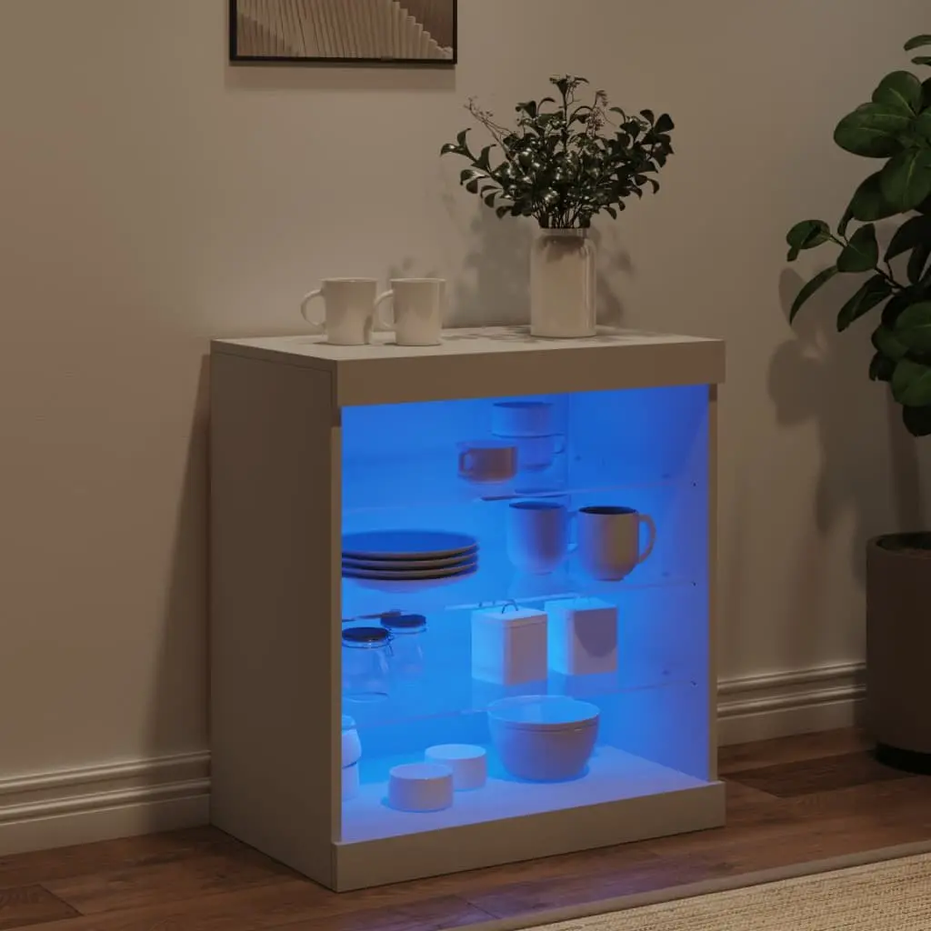 White Sideboard Cabinet with RGB LED Lights Storage Buffet 60.5x37x67cm