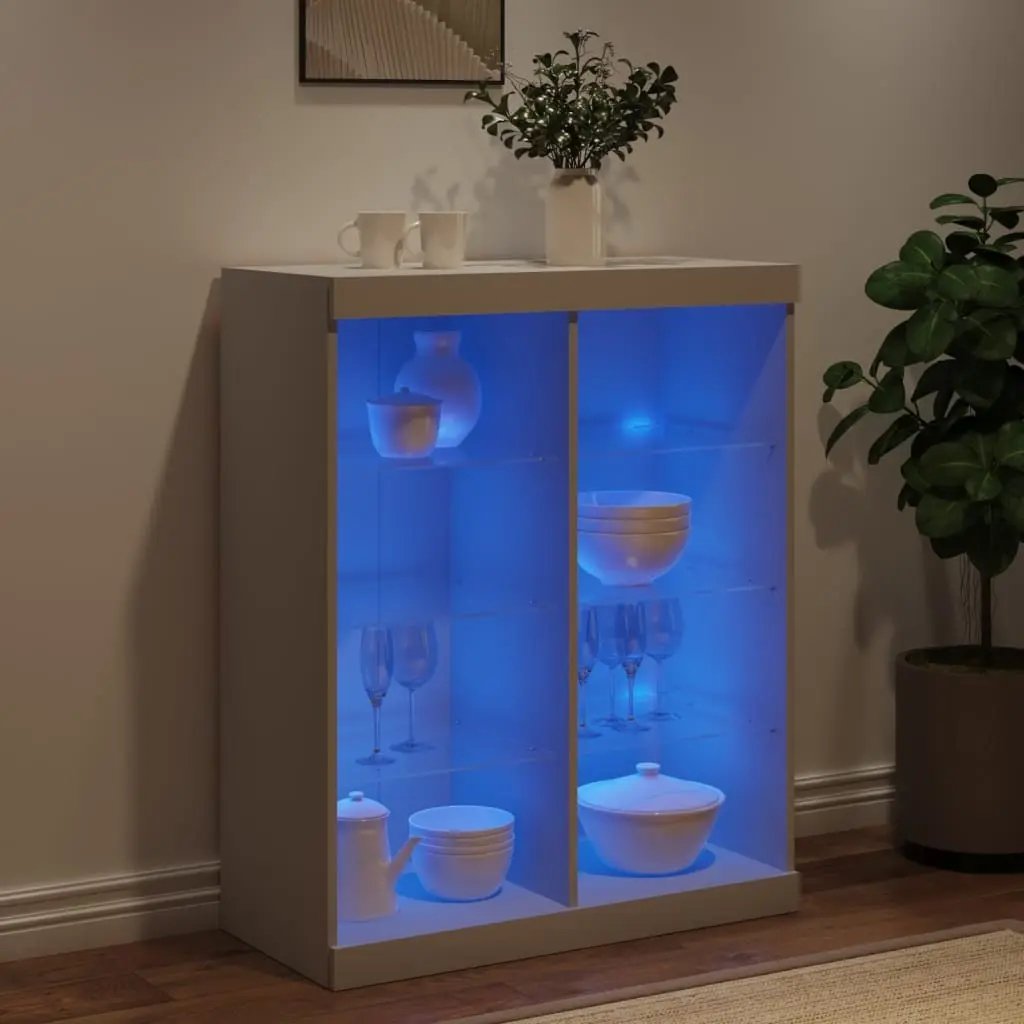 Sideboard White RGB LED Lights Storage Cabinet 81x37x100cm Engineered Wood