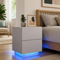 Stylish White Bedside Cabinet with RGB LED Lighting