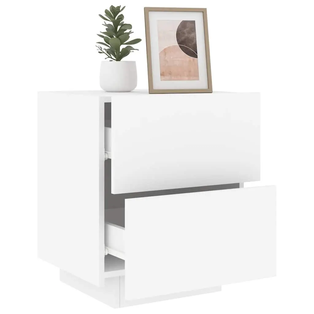 Bedside Cabinet White Engineered Wood with RGB LED Lights 2 Drawers