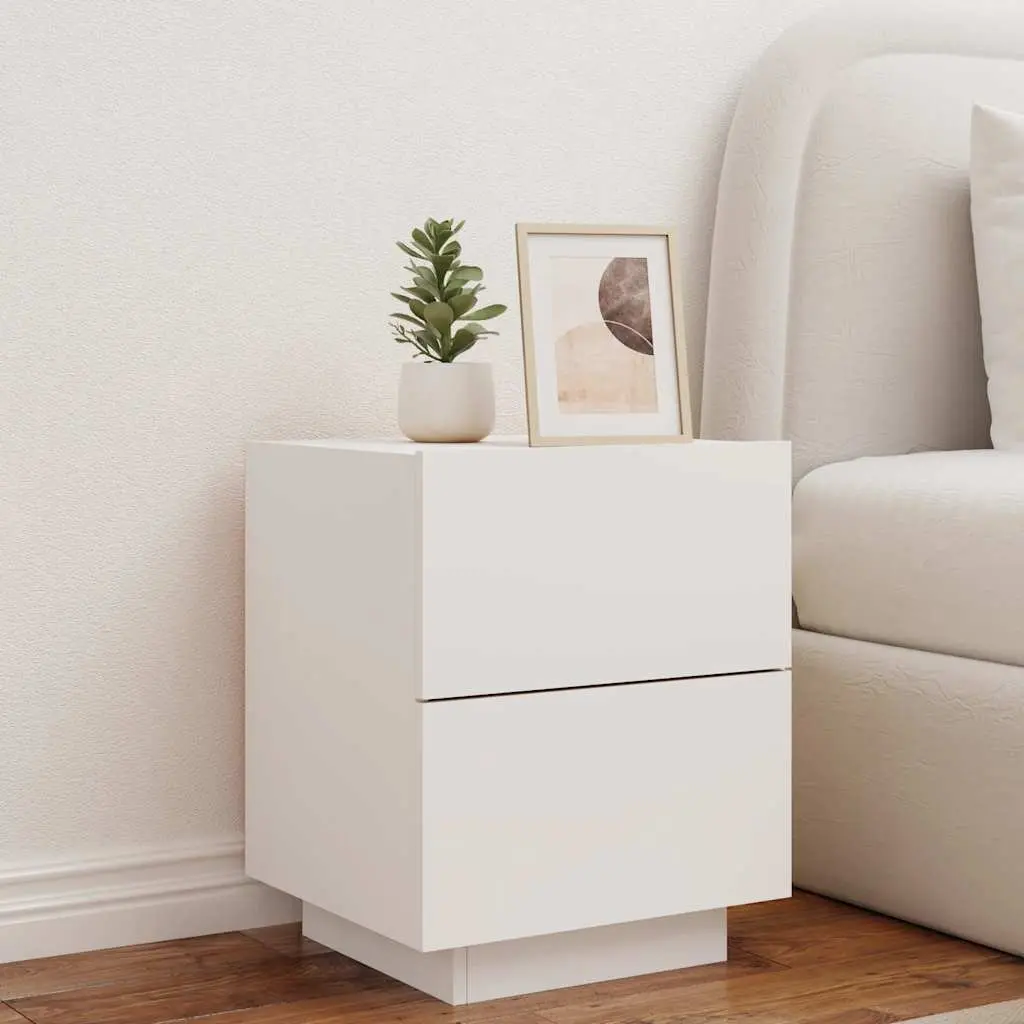 Bedside Cabinet White Engineered Wood with RGB LED Lights 2 Drawers