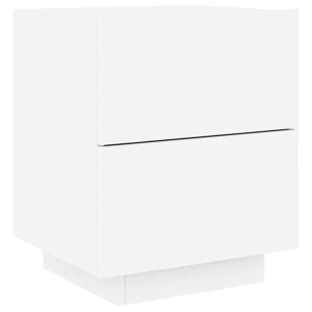 Bedside Cabinet White Engineered Wood with RGB LED Lights 2 Drawers