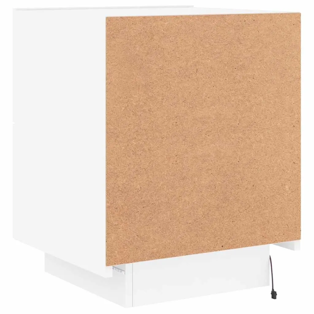 Bedside Cabinet White Engineered Wood with RGB LED Lights 2 Drawers