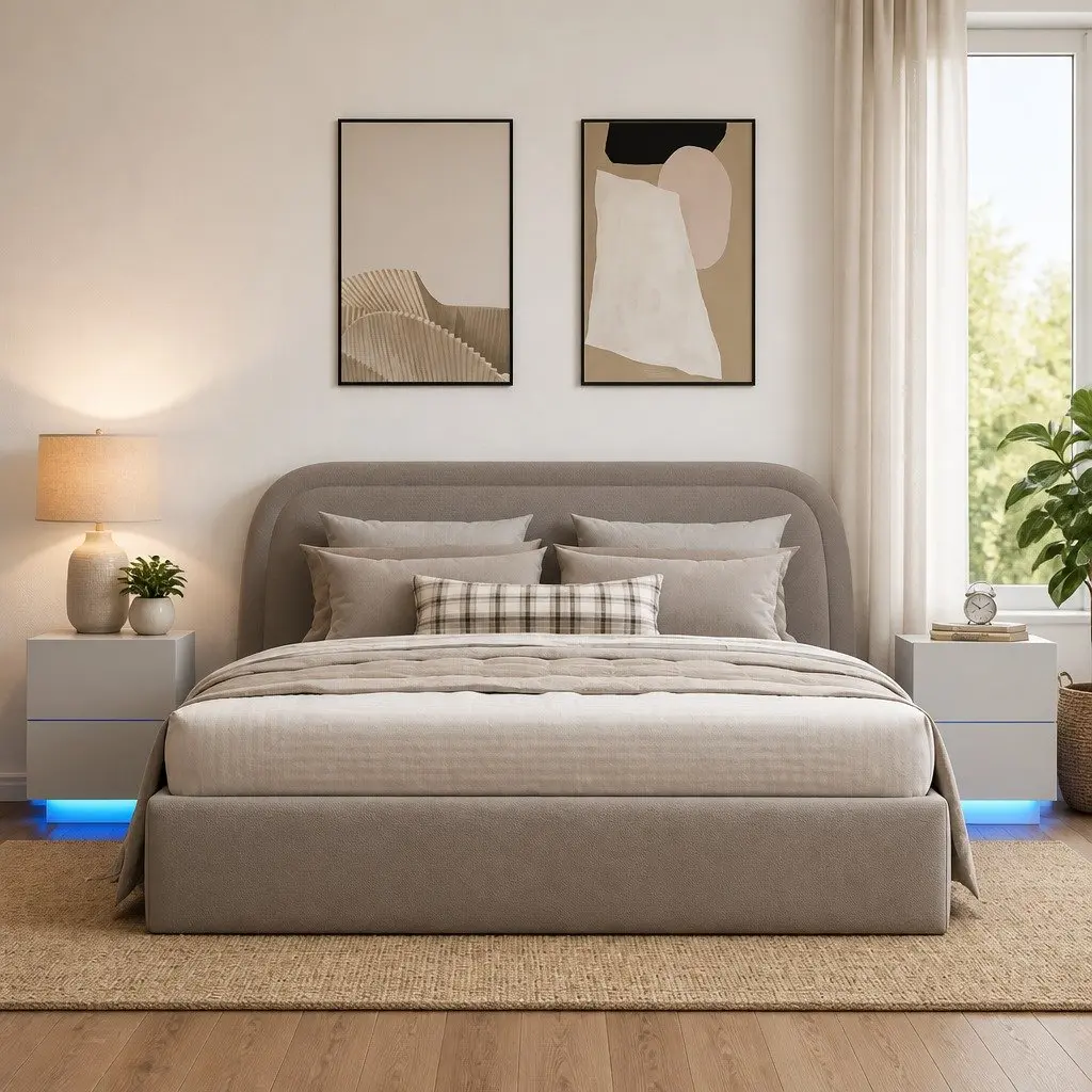 White Bedside Cabinet Set with Custom RGB LED Lights