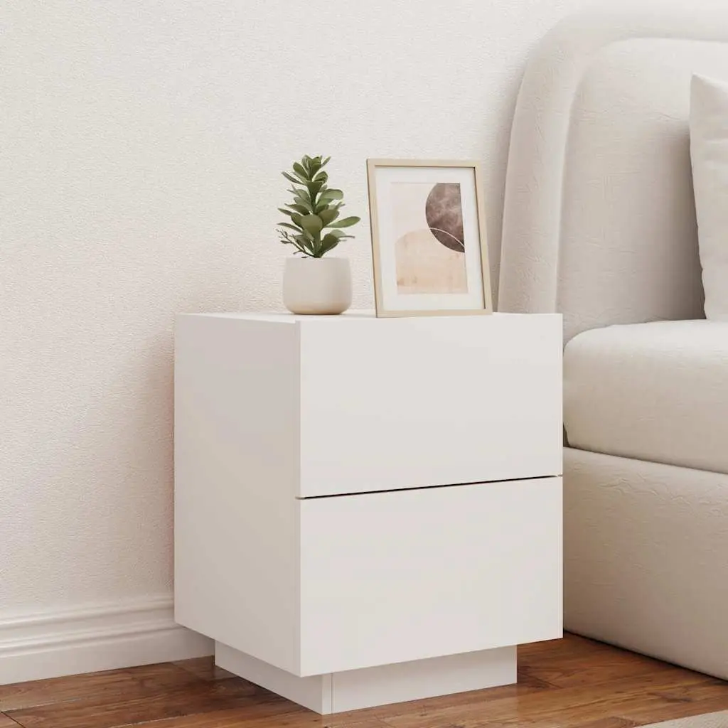 White Bedside Cabinet Set with Custom RGB LED Lights