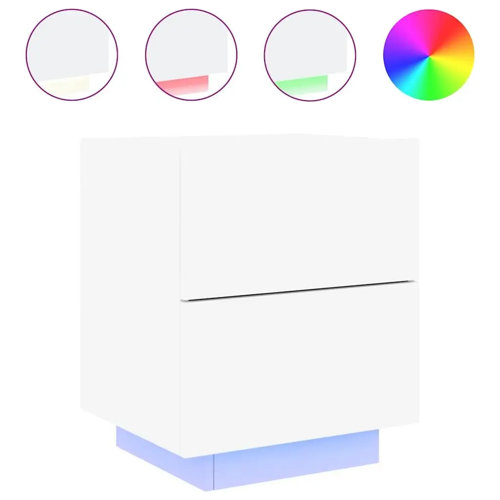 White Bedside Cabinet Set with Custom RGB LED Lights