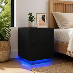 Stylish Black Bedside Cabinet with RGB LED Lighting