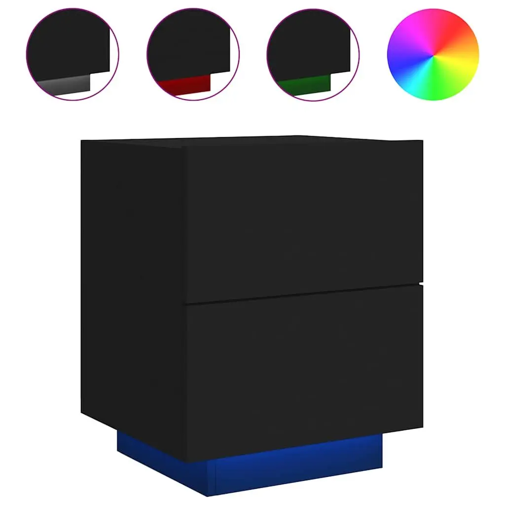 Bedside Cabinet Black with RGB LED Lights 2 Drawers Engineered Wood