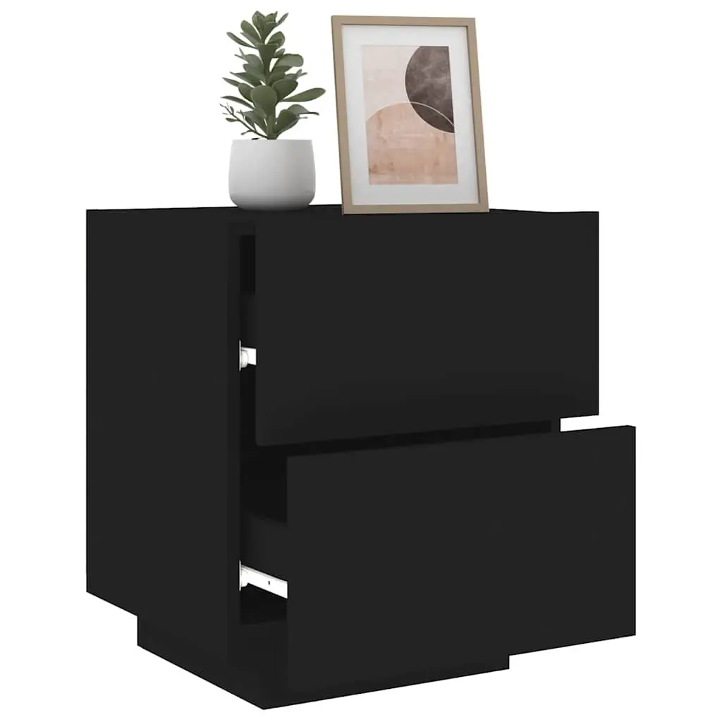 Bedside Cabinet Black with RGB LED Lights 2 Drawers Engineered Wood