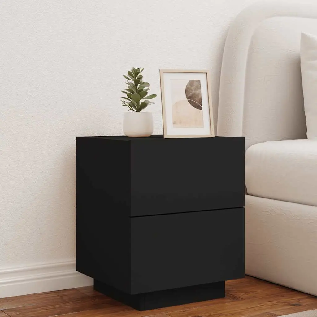 Bedside Cabinet Black with RGB LED Lights 2 Drawers Engineered Wood