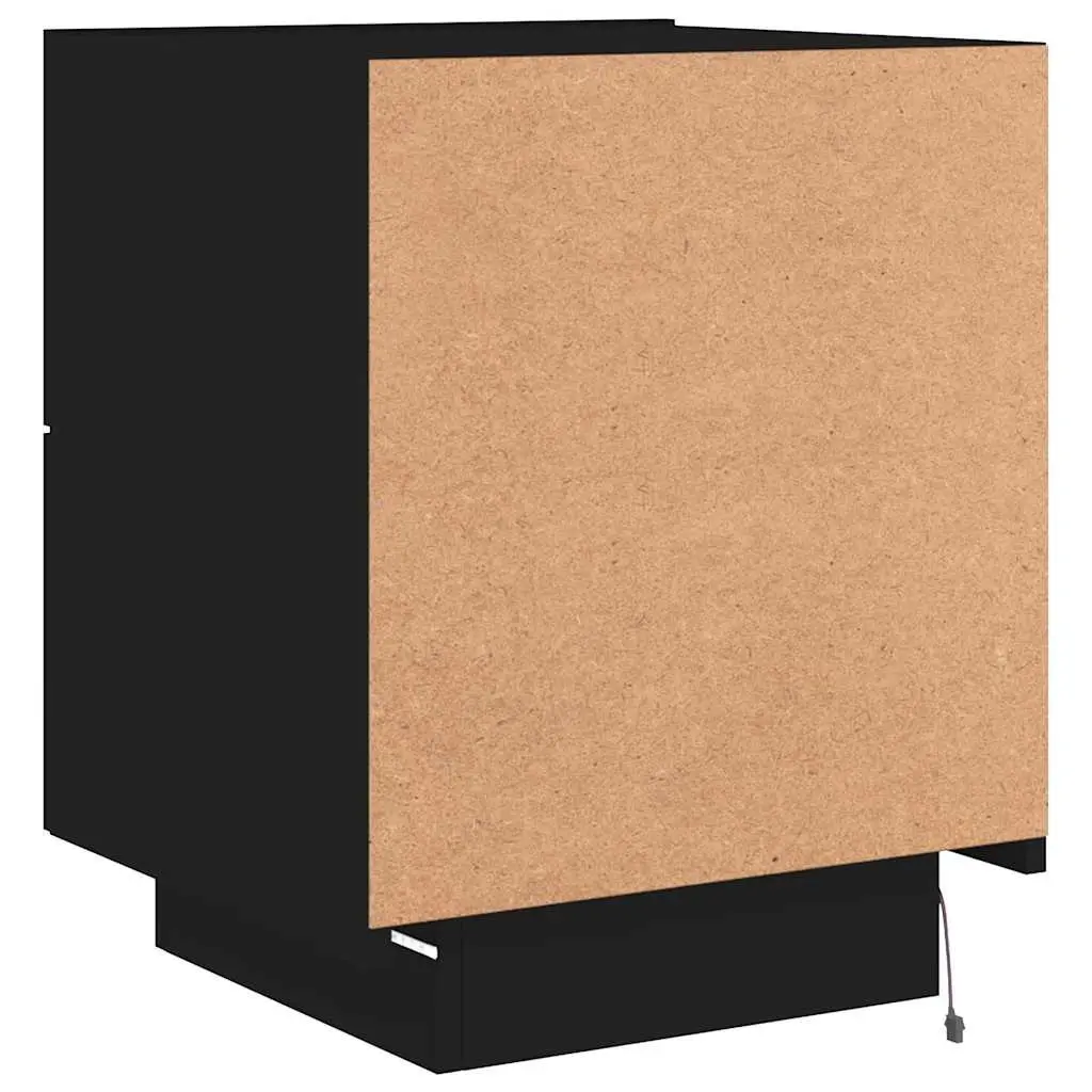 Bedside Cabinet Black with RGB LED Lights 2 Drawers Engineered Wood