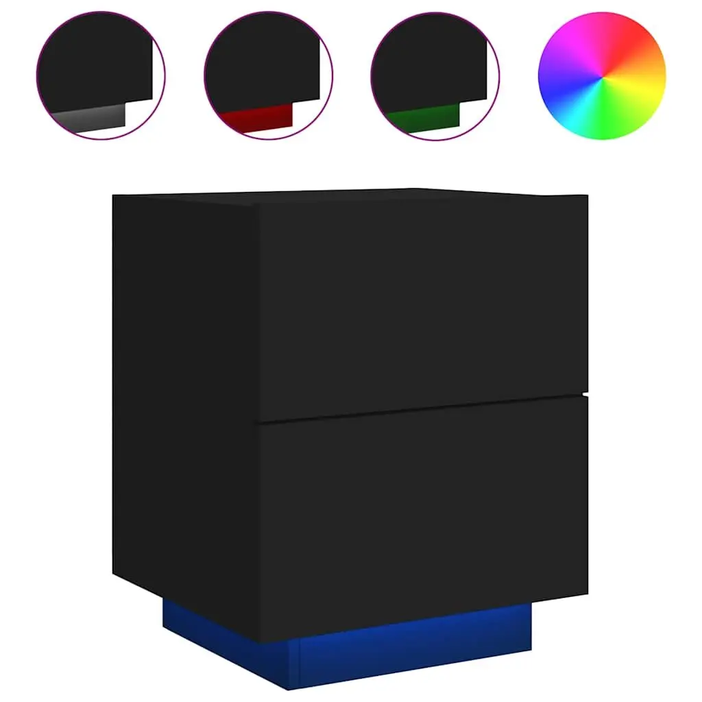 Bedside Cabinet with RGB LED Lights 2 Pieces Black Storage Nightstand Drawers