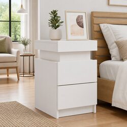 White Bedside Cabinet with RGB LED Lights 35x39x55cm
