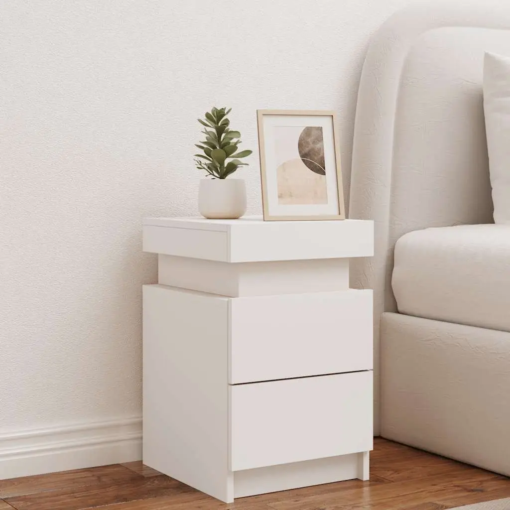 White Bedside Cabinet with RGB LED Lights 35x39x55cm