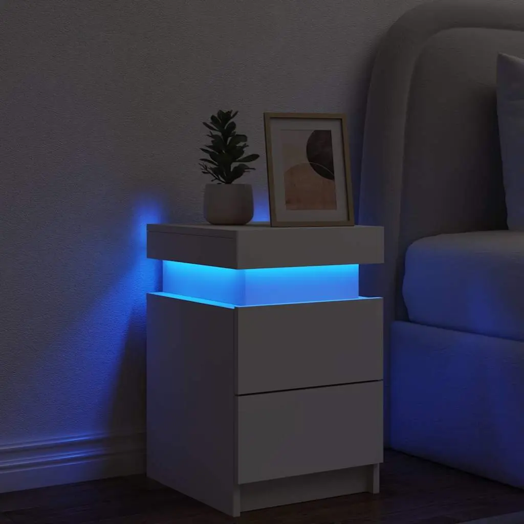 White Bedside Cabinet with RGB LED Lights 35x39x55cm