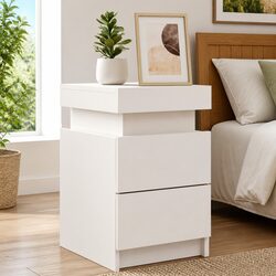 Modern Bedside Table with RGB LED Lights 35x39x55cm White