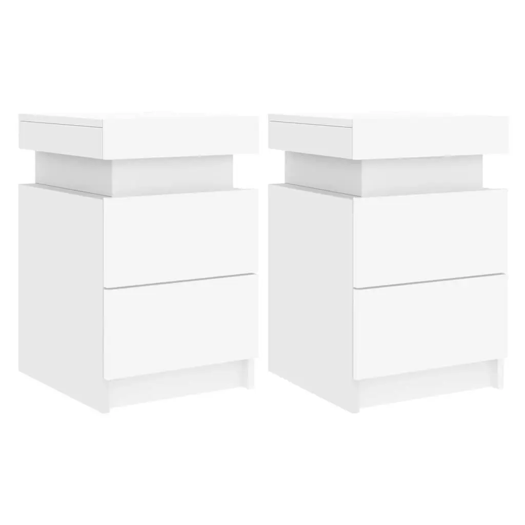 Bedside Table Modern White 35x39x55cm Engineered Wood with RGB LED Lights 2 Piece