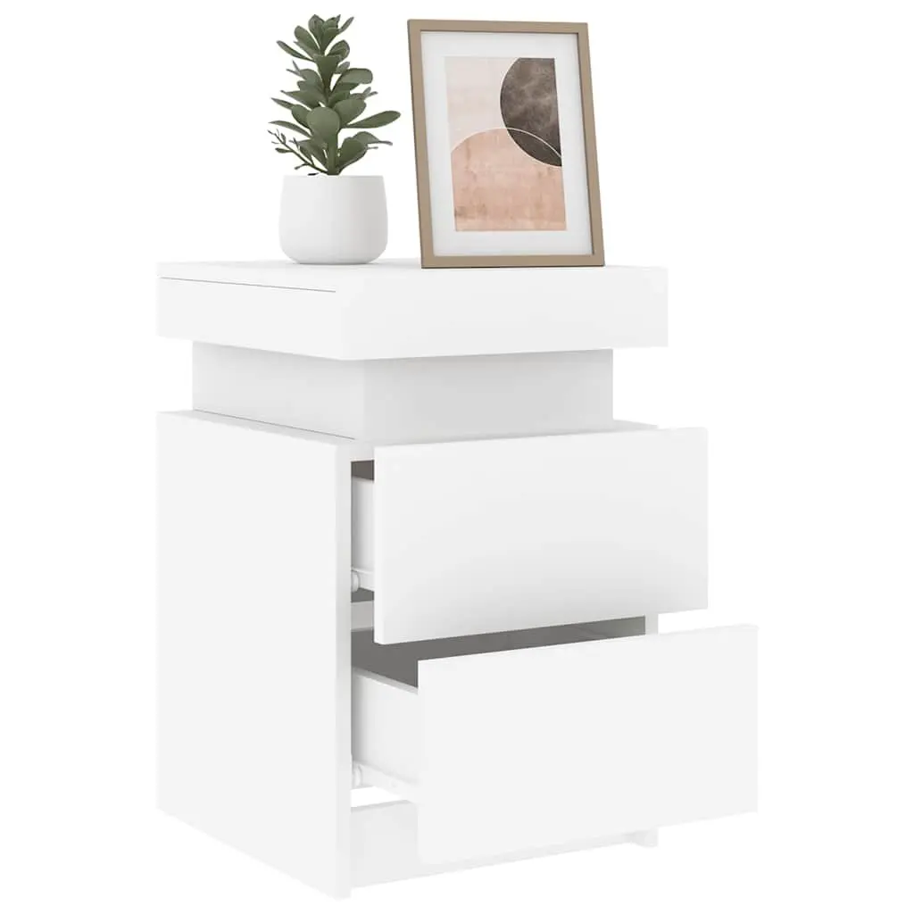 Bedside Table Modern White 35x39x55cm Engineered Wood with RGB LED Lights 2 Piece