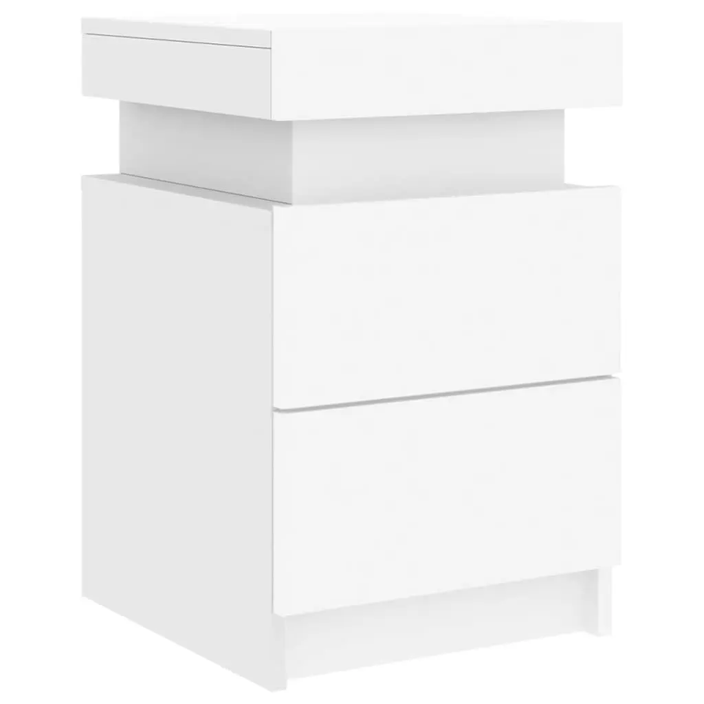 Bedside Table Modern White 35x39x55cm Engineered Wood with RGB LED Lights 2 Piece