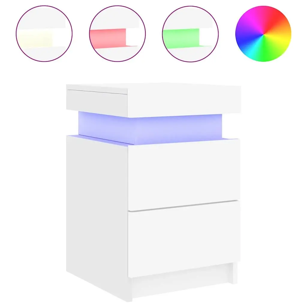Bedside Table Modern White 35x39x55cm Engineered Wood with RGB LED Lights 2 Piece
