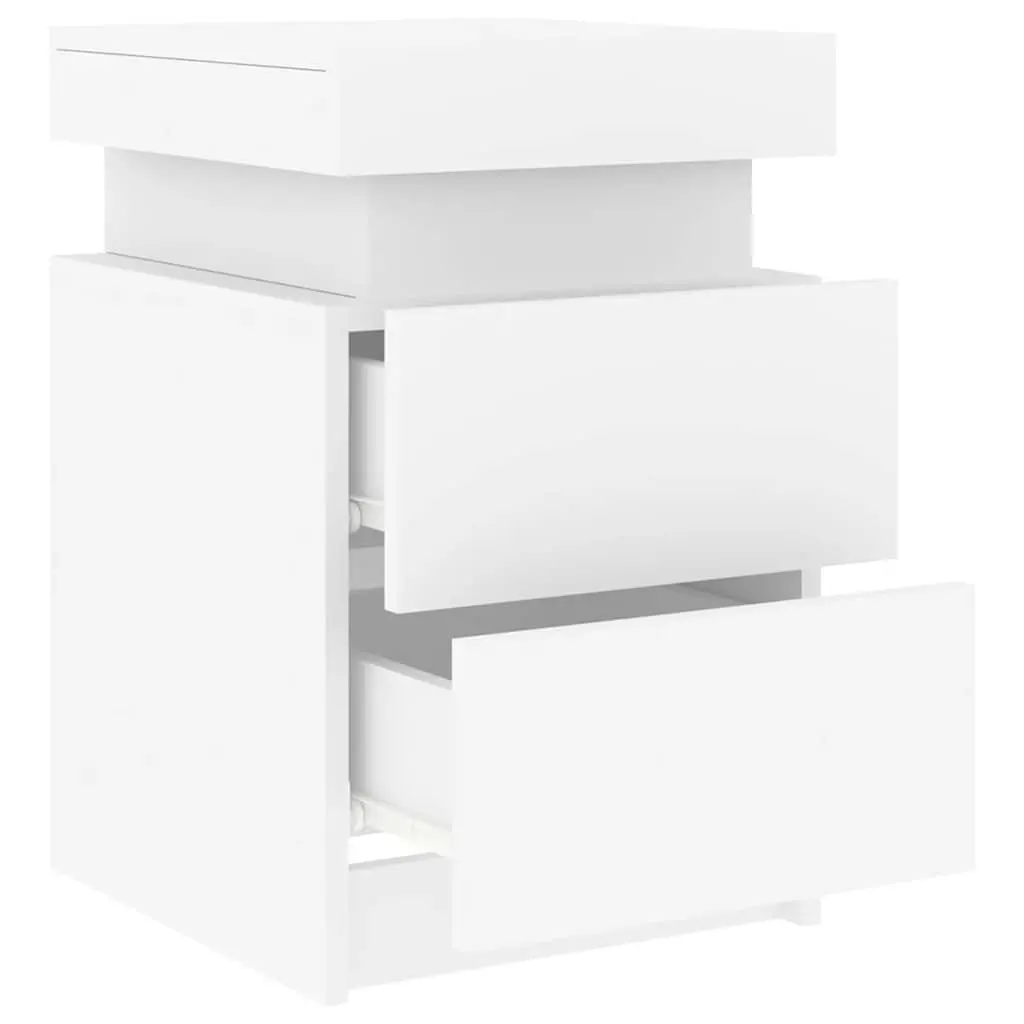 Bedside Table Modern White 35x39x55cm Engineered Wood with RGB LED Lights 2 Piece