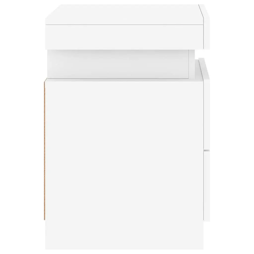 Bedside Table Modern White 35x39x55cm Engineered Wood with RGB LED Lights 2 Piece