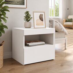 White Bedside Cabinet with RGB LED Lights for Modern Homes