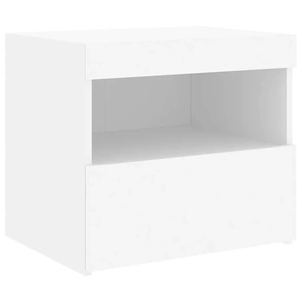 Bedside Cabinet White Modern 50W x 40D x 45H cm Engineered Wood with RGB LED Lights
