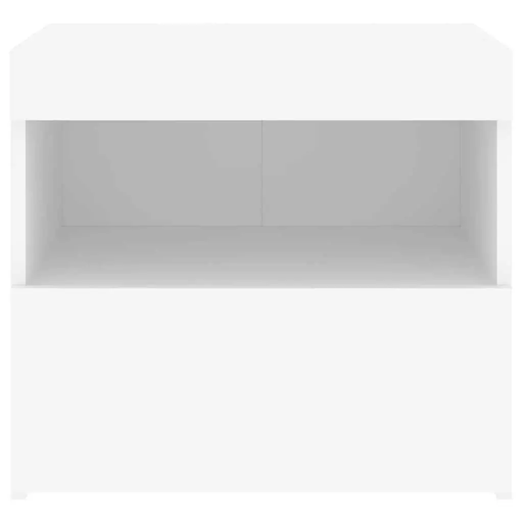 Bedside Cabinet White Modern 50W x 40D x 45H cm Engineered Wood with RGB LED Lights