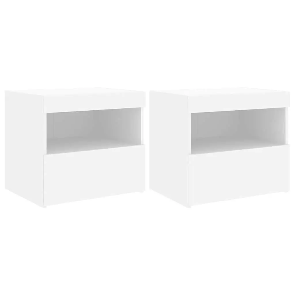 White Bedside Tables with RGB LED Lights