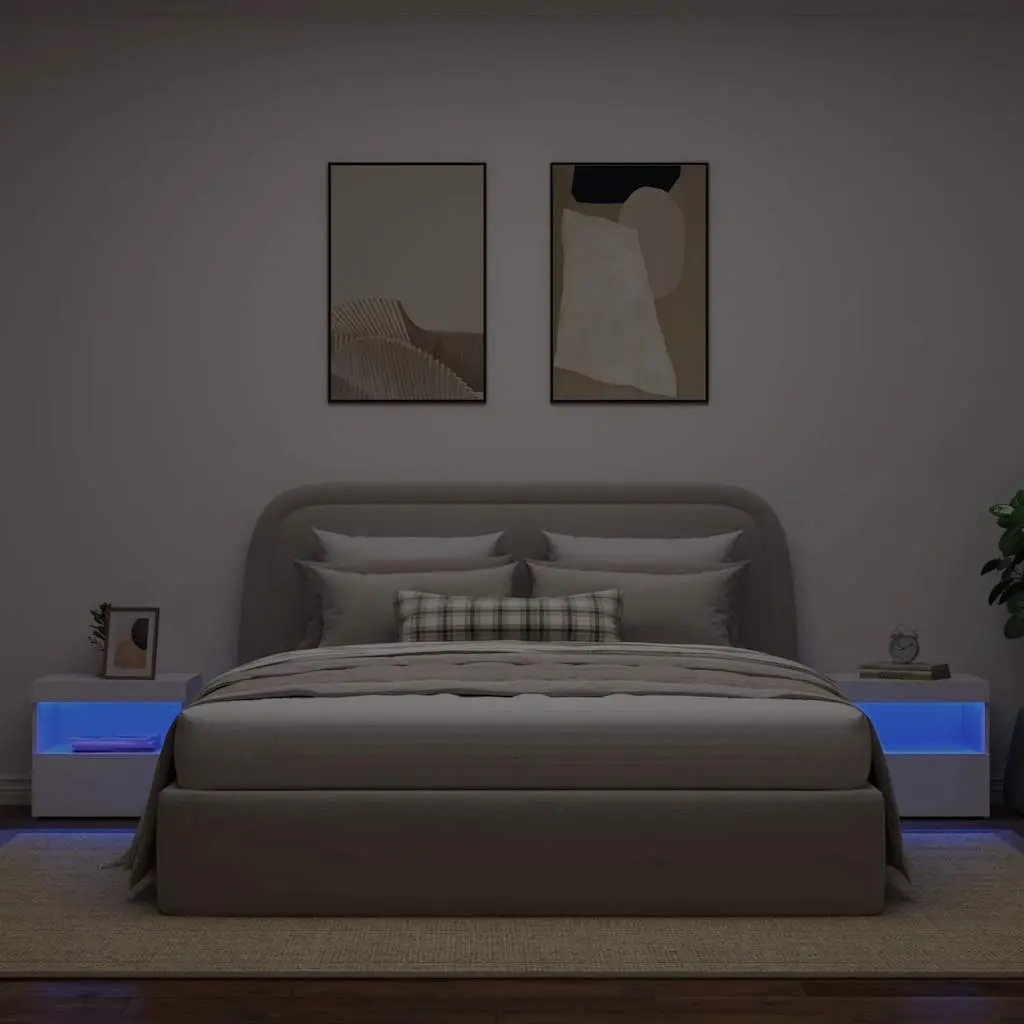 White Bedside Tables with RGB LED Lights