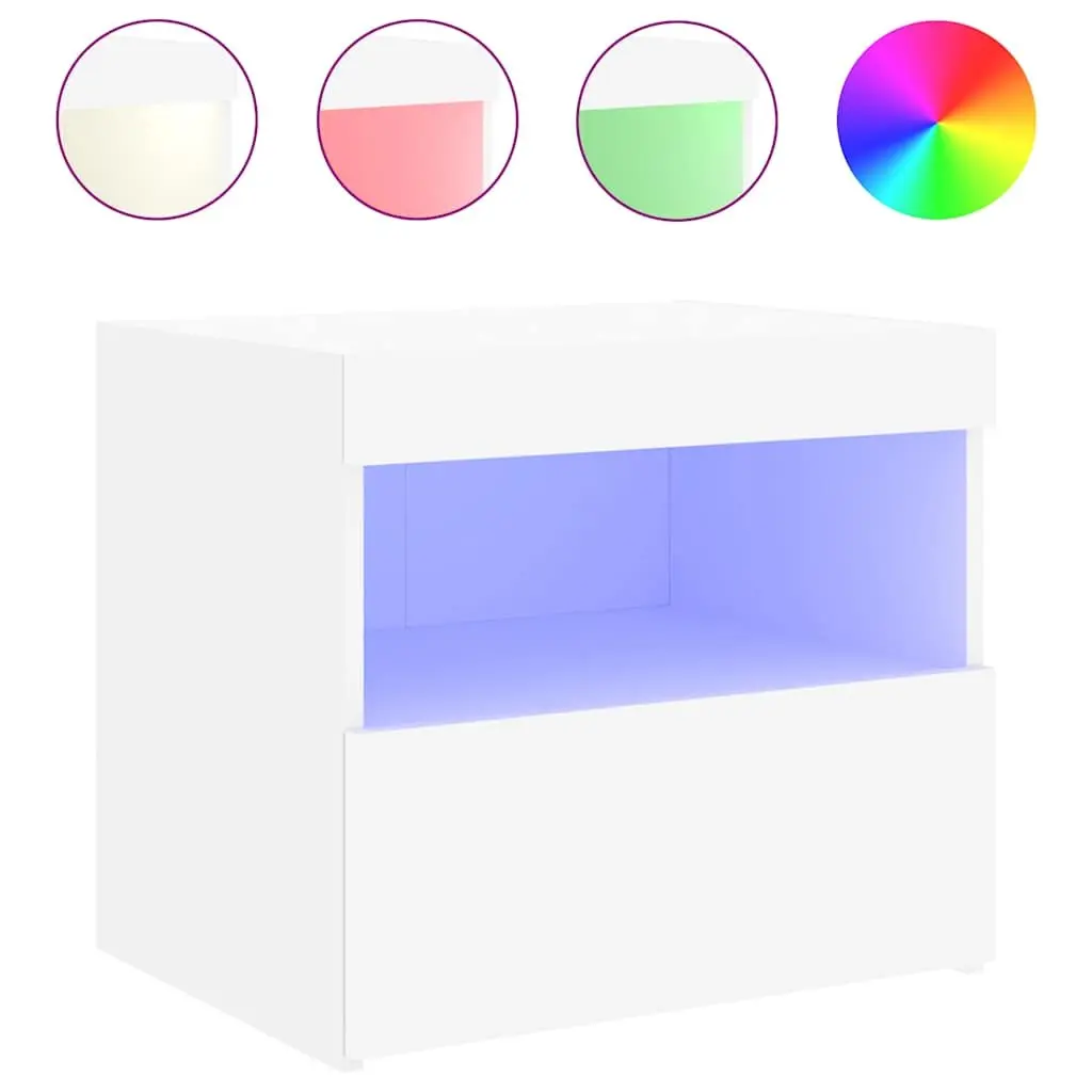 White Bedside Tables with RGB LED Lights