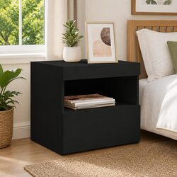 Modern Black Bedside Cabinet with RGB LED Lighting
