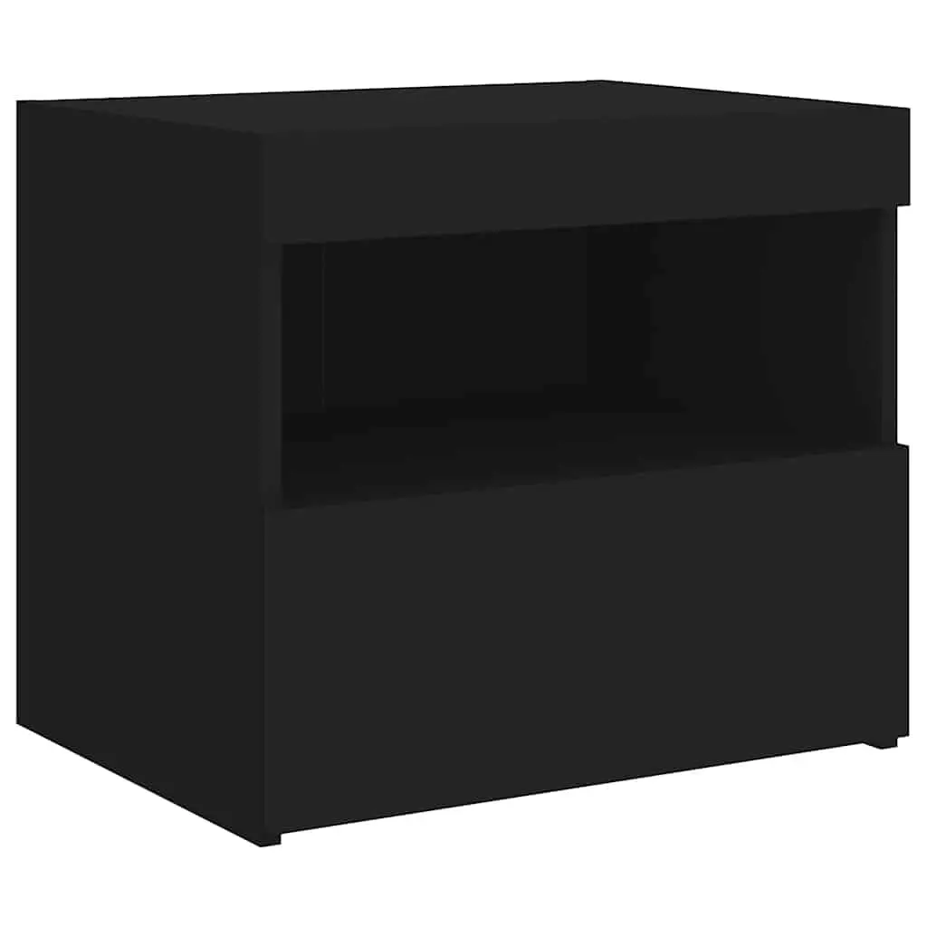 Bedside Cabinet Black Modern 50W x 40D x 45H cm Engineered Wood with RGB LED Lights